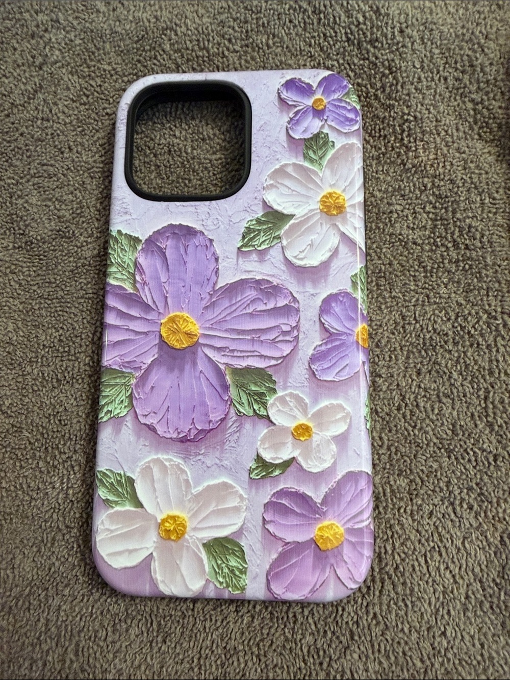 Lavender Floral Phone Case with Raised Daisy Accents